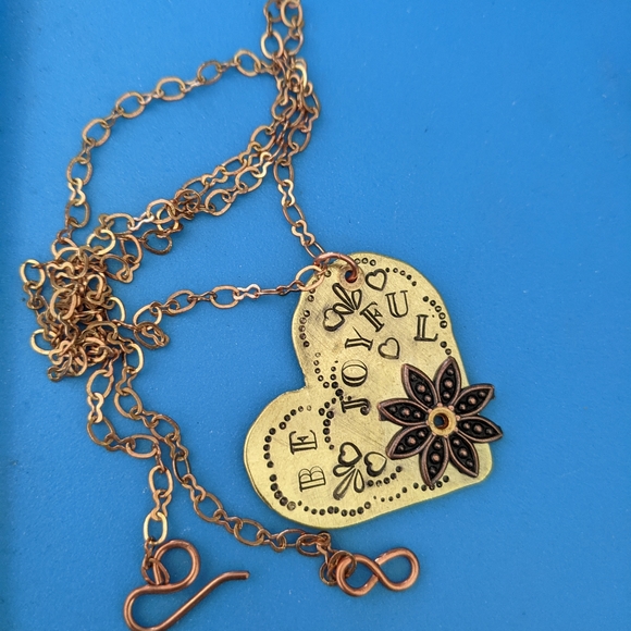 Brass Heart Hand Stamped Joy Pendant - Picture 3 of 8